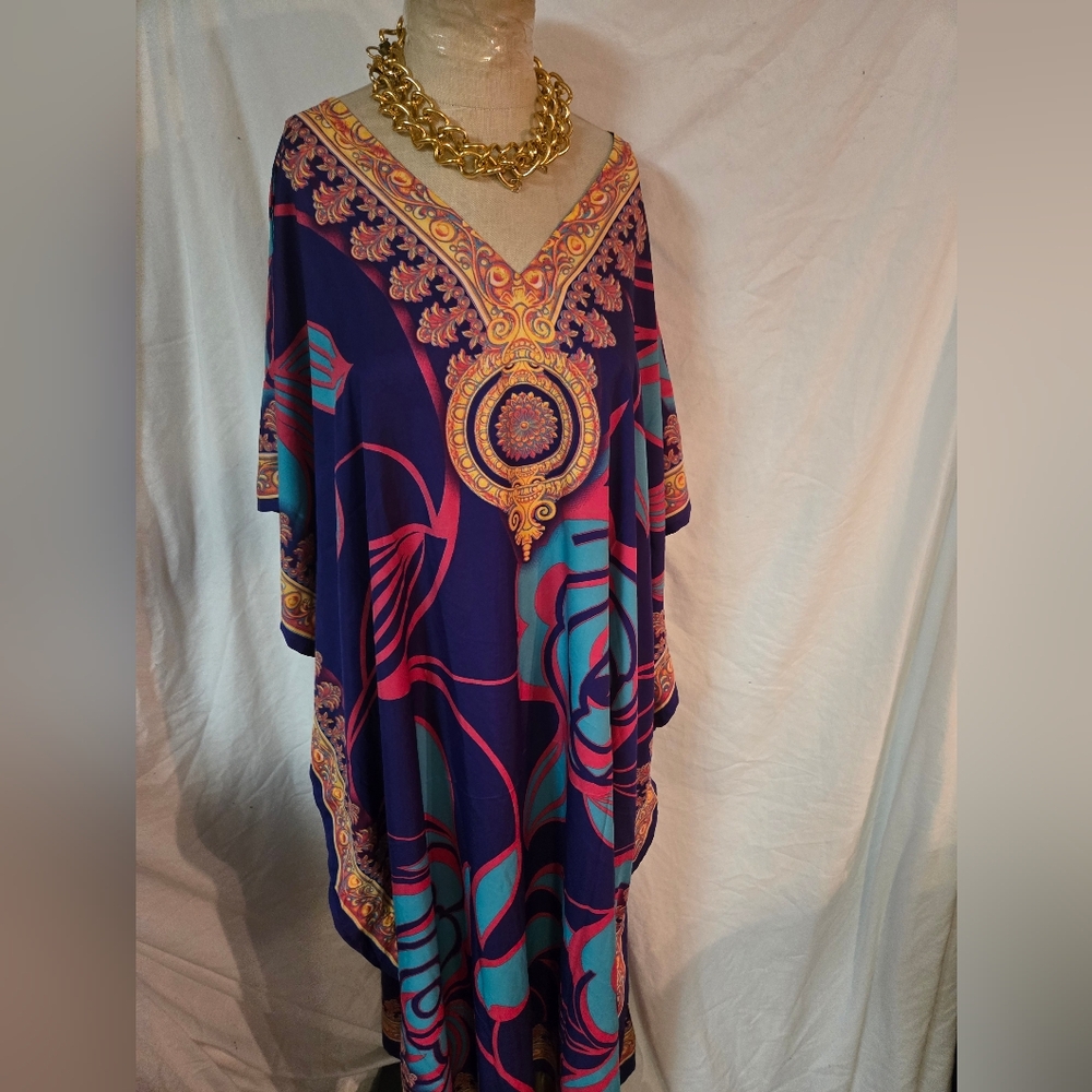 Boutique Brand Vibrant Multicolor Caftan Maxi Dress One Size